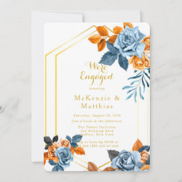 Invitación Dusty Blue & Rusty Peony Gold Engagement Party