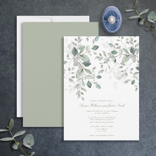 Invitación Dusty Blue Sage Green Boda de guión botánico