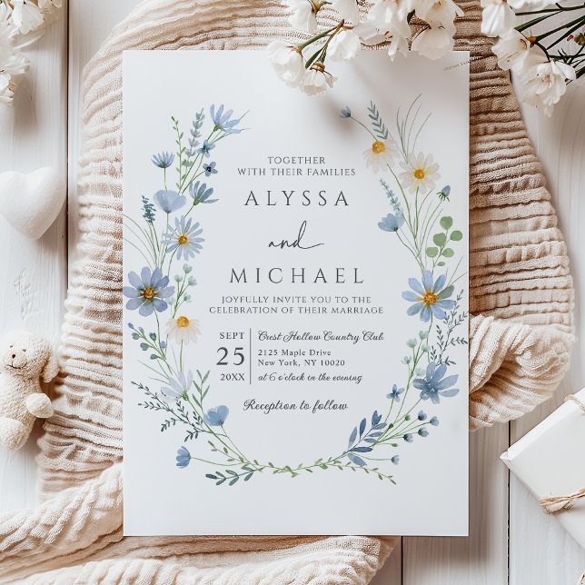 Invitación Dusty Blue Sage Green Wildflower Floral Wedding (Subido por el creador)