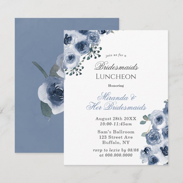 Invitación Dusty Blue Sage Peony Bridesmaids Luncheon (Anverso / Reverso)