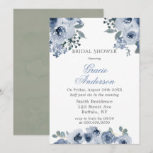 Dusty Blue Sage Pintado Peony Bridal Shower Invita