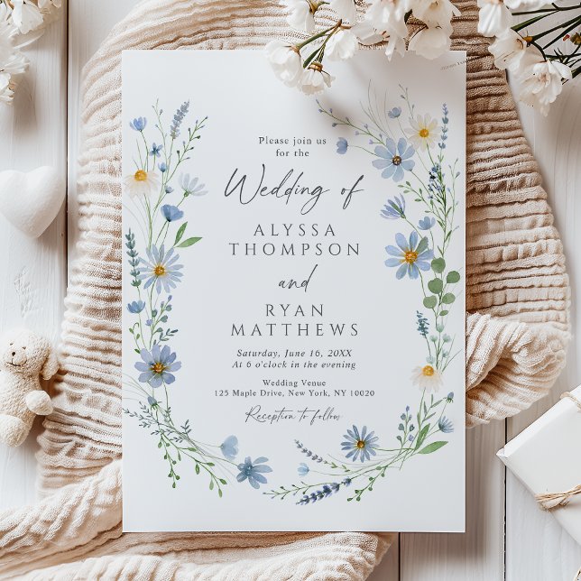 Invitación Dusty Blue Sage Wildflower Floral Wedding (Subido por el creador)