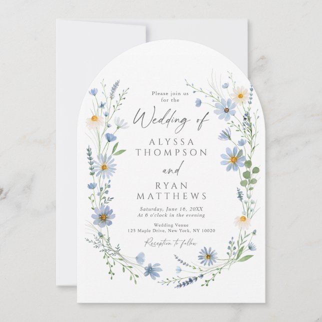 Invitación Dusty Blue Sage Wildflower Floral Wedding (Anverso)
