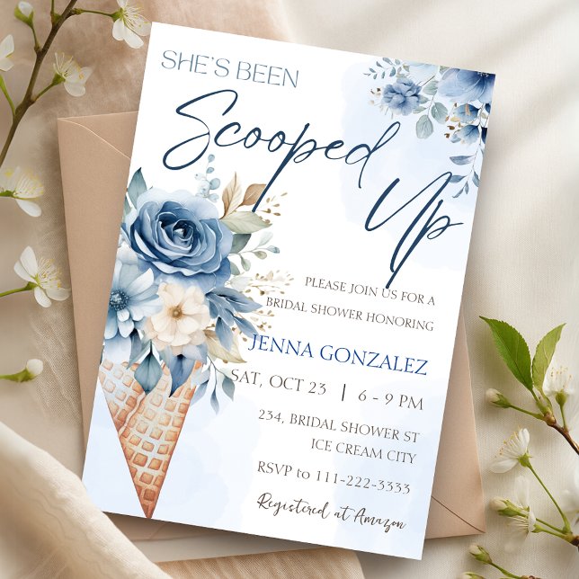 Invitación Dusty Blue Scoopup Ice Cream Bridal Shower (Dusty Blue Scooped Up Ice Cream Bridal Shower Invitation)