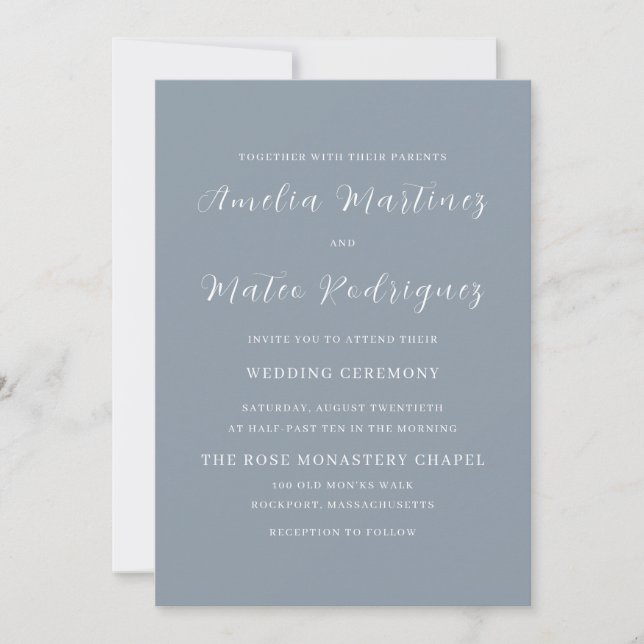 Invitación Dusty Blue Script Boda moderno (Anverso)