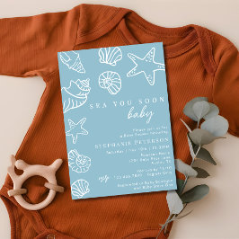 Invitación Dusty Blue Sea Pronto Coastal Beach Baby Shower