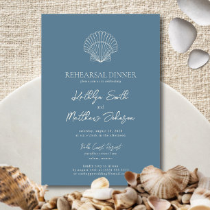 Invitación Dusty Blue Seashell Beach Ocean Test Cena