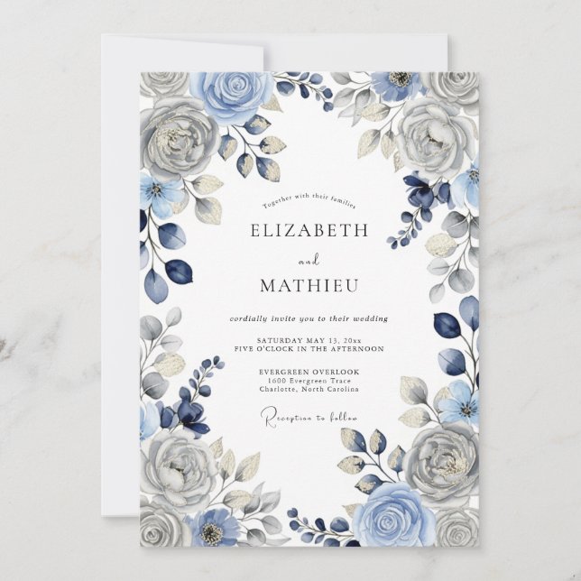 Invitación Dusty Blue Serene Winter Wedding (Anverso)