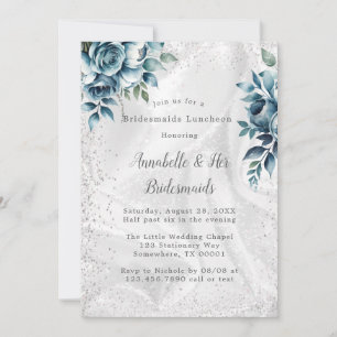 Invitación Dusty Blue Silver Bouquet Bridesmaids Luncheon