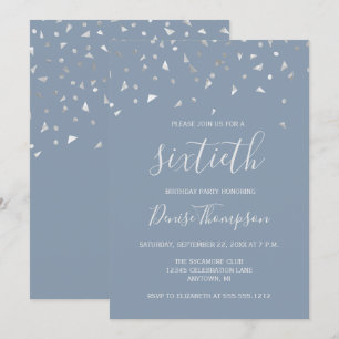 Invitación Dusty Blue Silver Confetti Fiesta de cumpleaños nú