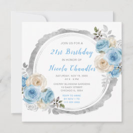 Invitación Dusty Blue Silver Elegant Flowday Party