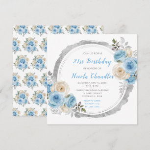 Invitación Dusty Blue Silver Elegant Flowday Party