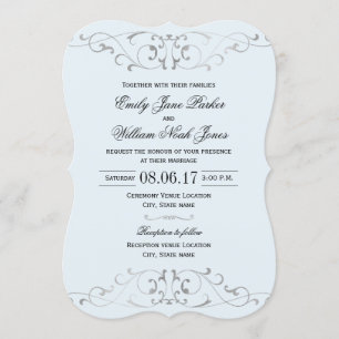 Invitación Dusty Blue Silver Elegant Wedding Invitation