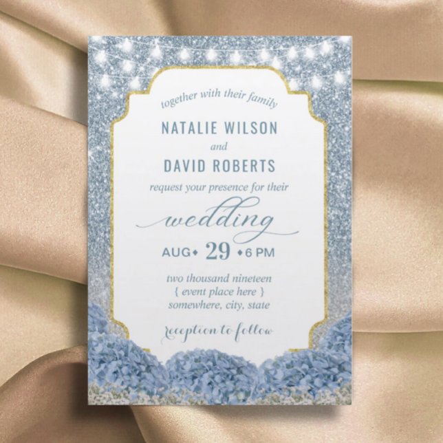 Invitación Dusty Blue & Silver Purpurina Boda floral moderno (Subido por el creador)