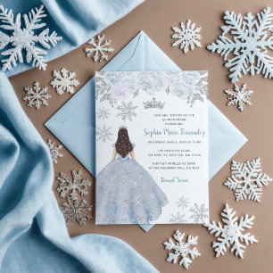Invitación Dusty Blue Silver Purpurina Vestido Invierno Quinc
