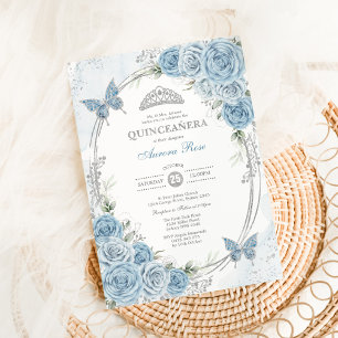 Invitación Dusty Blue Silver Quinceanera 15ª fiesta de cumple