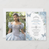 Dusty Blue Silver Quinceañera Butterfly Photo