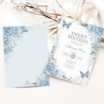 Invitación Dusty Blue Silver Sweet 16 Butterfly Cumpleaños<br><div class="desc">¡La invitación perfecta para los dulces 16 de tu hija está por fin aquí! Esta invitación a la moda incluye elegantes rosas azules polvorientos de color agua, mariposas dulces y marcos geométricos modernos de plata. Haga clic en el botón "personalizar adicional" si desea reorganizar y formatear el estilo y la...</div>