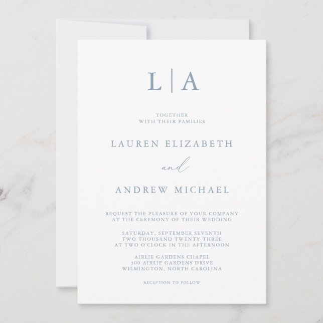 Invitación Dusty Blue Simple Elegant Wedding Invitation (Anverso)