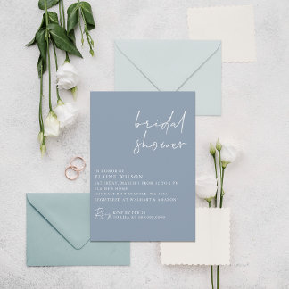 Invitación Dusty Blue Simple Elegante Ducha Bridal Moderno
