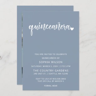 Invitación Dusty Blue Simple Script Quinceanera Photo