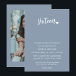 Invitación Dusty Blue Simple Script Sweet 16 Fotos de cumplea<br><div class="desc">Dusty Blue Simple Guión Minimalista Dulce Invitación a la foto de cumpleaños 16</div>