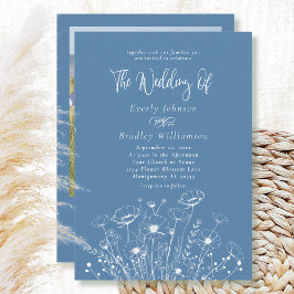 Invitación Dusty Blue Simple Wildflower Floral Photo Boda
