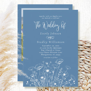 Invitación Dusty Blue Simple Wildflower Floral Photo Boda