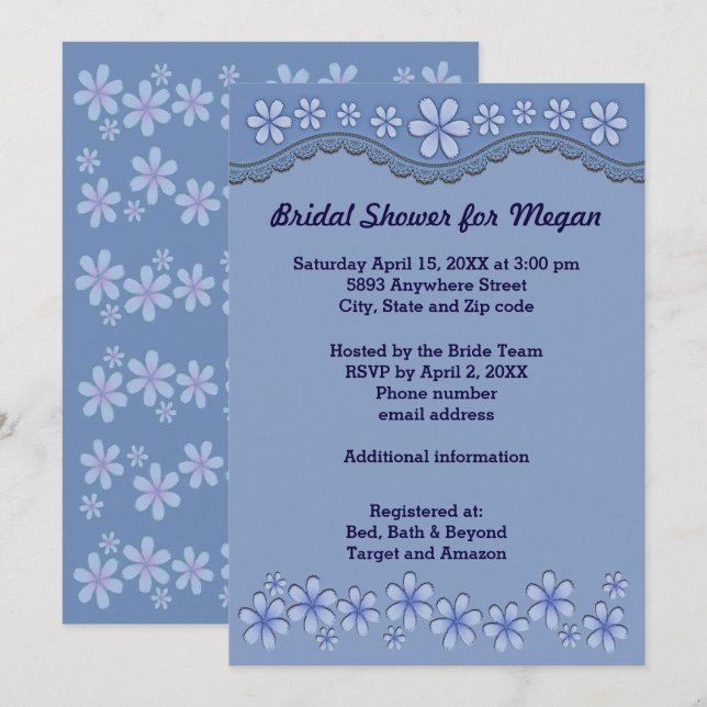 Invitación Dusty Blue Six Petal Flower Bridal Shower Invite (Anverso / Reverso)