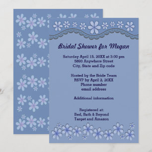 Invitación Dusty Blue Six Petal Flower Bridal Shower Invite
