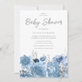 Invitación Dusty Blue Sky Floral Baby Shower