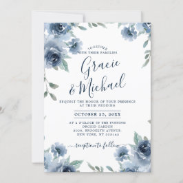 Invitación Dusty Blue Slate Floral Boda de Moda Botánica