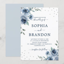 Invitación Dusty Blue Slate Floral Boda de Moda Botánica