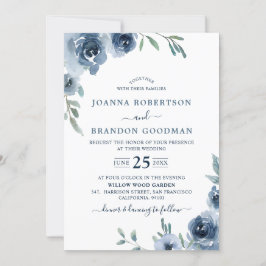 Invitación Dusty Blue Slate Floral Boda de Moda Botánica