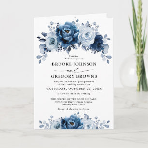 Invitación Dusty Blue Slate Navy Boda Botánico Floral