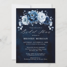 Invitación Dusty Blue Slate Navy Botanal Bridal Shower Invi