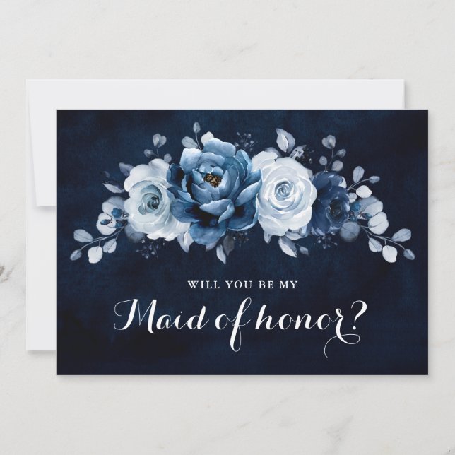 Invitación Dusty Blue Slate Navy... ¿Serás mi empleada de hon (Anverso)