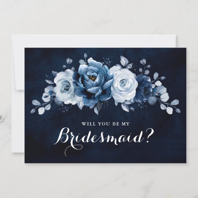 Invitación Dusty Blue Slate Navy serías mi dama de honor (Anverso)