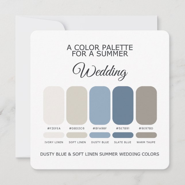 Invitación Dusty Blue Soft Linen Summer Wedding Palette Card (Anverso)