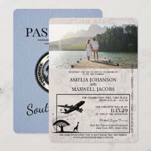 Invitación Dusty Blue South Africa Passport Boda