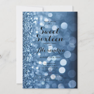 Invitación Dusty Blue Sparkle Sweet 16 Cumpleaños