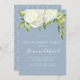 Invitación Dusty Blue Spring Floral Peony Engagement Party