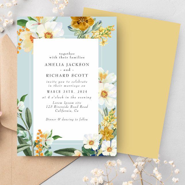 Invitación Dusty Blue Spring Garden boda de flores silvestres (Subido por el creador)