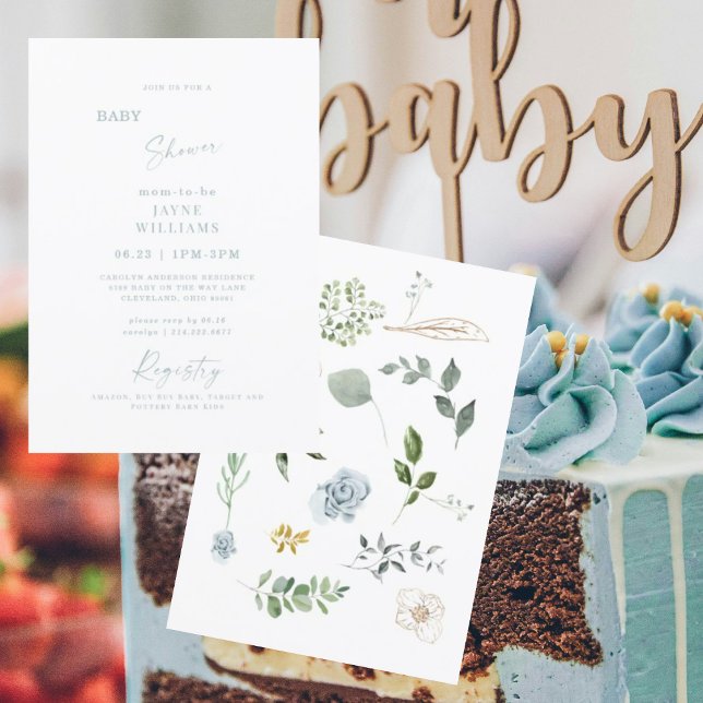 Invitación Dusty Blue Springing en la escena Baby Shower (Subido por el creador)