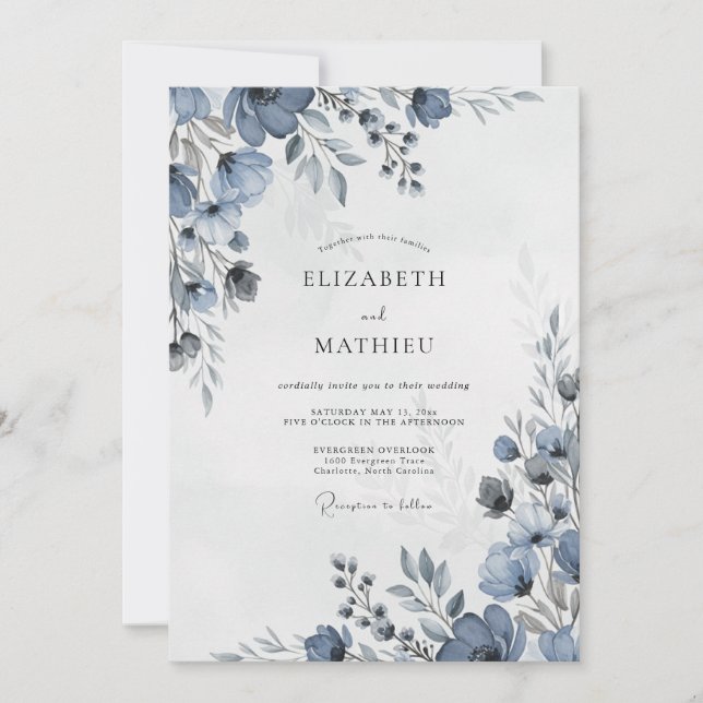 Invitación Dusty Blue Stately Winter Wedding (Anverso)