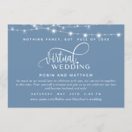 Invitación Dusty Blue, String Lights, Boda virtual en línea