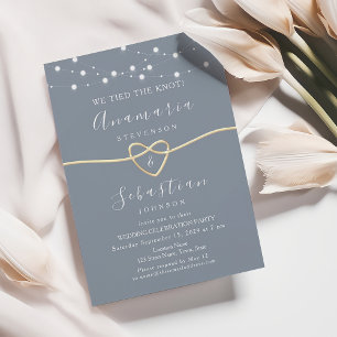 Invitación Dusty Blue String Lights Wedding Recepción