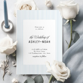 Invitación Dusty Blue Striped Elegance Classy Wedding