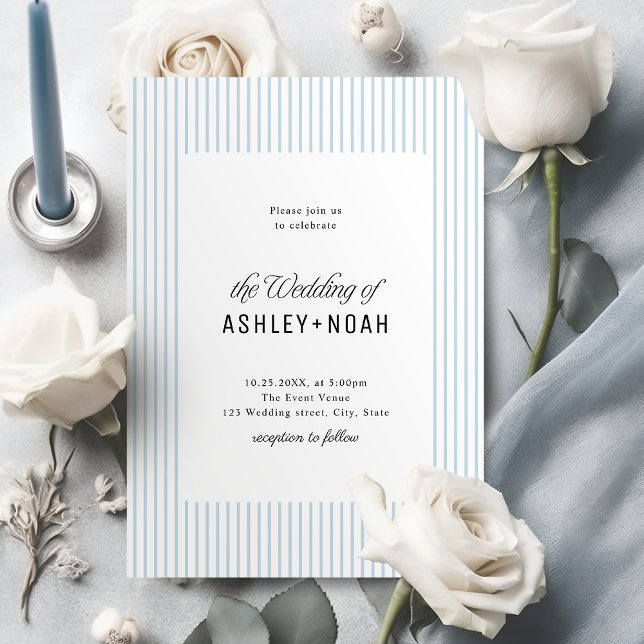 Invitación Dusty Blue Striped Elegance Classy Wedding (Dusty Blue Striped Elegance Classy Wedding Invitation)
