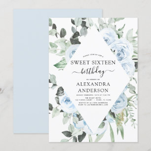 Invitación Dusty Blue Sweet Dieciséis cumpleaños